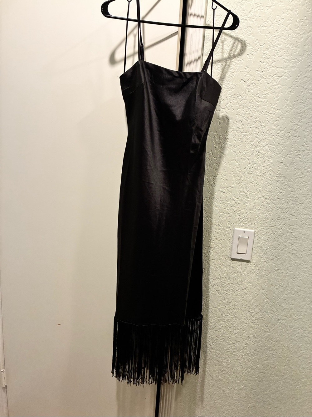 Gilli Black Midi Slip Dress with Fringe Hem